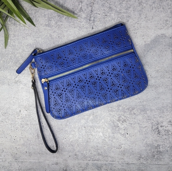 Street Level | Blue Perforated Clutch Wristlet - Picture 1 of 7